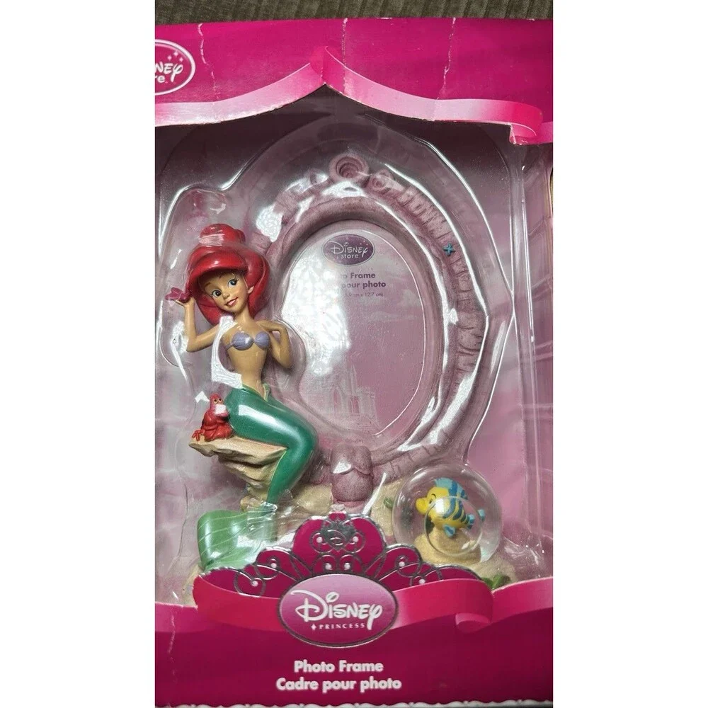 NEW Disney Store Little Mermaid 3.5” x 5” Photo Frame Ariel Flounder Snow Globe